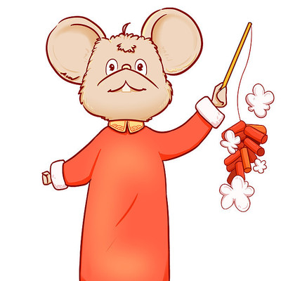 手绘2020鼠年老鼠手拿鞭炮插画元素 手绘2020鼠年老鼠手拿鞭炮插画元素