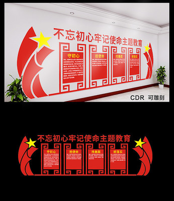 不忘初心牢记使命文化墙 PSD