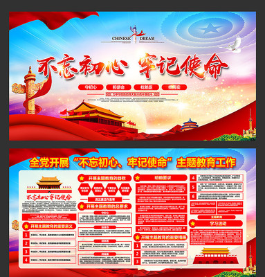 大气不忘初心牢记使命主题教育展板 大气不忘初心牢记使命主题教育展板