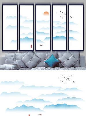 中式抽象水墨山水画背景墙 中式抽象水墨山水画背景墙