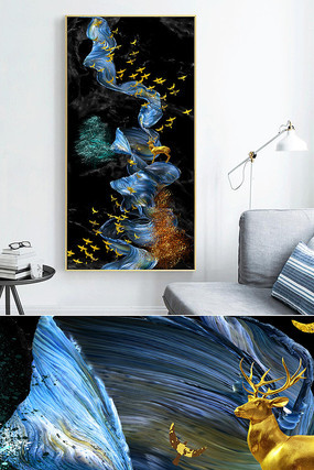 新中式轻奢艺术抽象飞鸟麋鹿玄关晶瓷画 新中式轻奢艺术抽象飞鸟麋鹿玄关晶瓷画