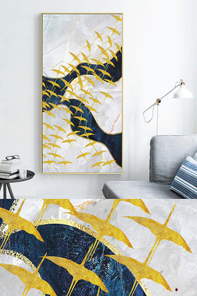 新中式艺术抽象飞鸟玄关晶瓷画 新中式艺术抽象飞鸟玄关晶瓷画