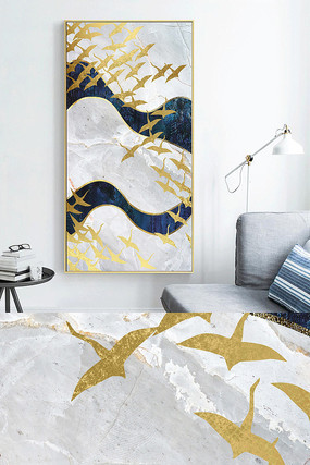 中式现代艺术抽象飞鸟玄关晶瓷画 中式现代艺术抽象飞鸟玄关晶瓷画