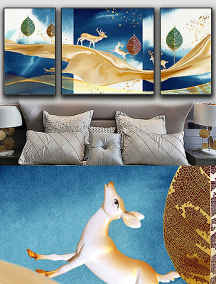 现代简约轻奢抽象飘带麋鹿金色线条晶瓷画 现代简约轻奢抽象飘带麋鹿金色线条晶瓷画