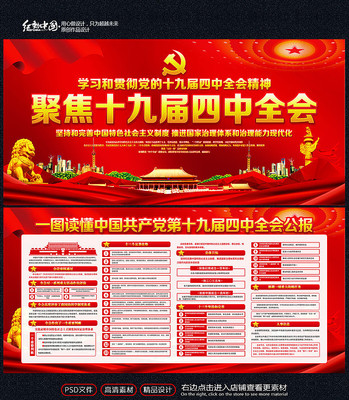 红色大气十九届四中全会展板 红色大气十九届四中全会展板
