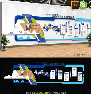 蓝色大气企业文化墙设计模板 蓝色大气企业文化墙设计模板