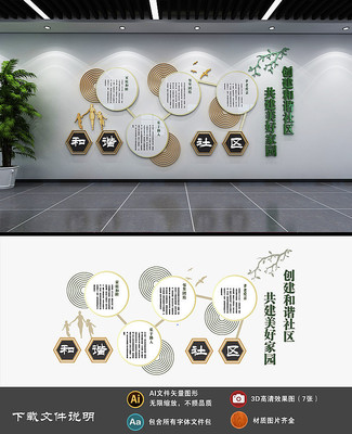 和谐社区建设文化墙设计 AI