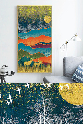 新中式现代轻奢抽象麋鹿玄关装饰画 新中式现代轻奢抽象麋鹿玄关装饰画