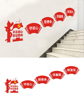 不忘初心党建楼梯文化墙设计 不忘初心党建楼梯文化墙设计