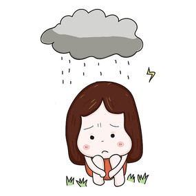 乌云下雨卡通小女孩