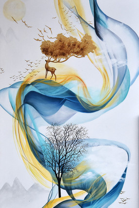 高清抽象立体艺术麋鹿油画玄关 高清抽象立体艺术麋鹿油画玄关