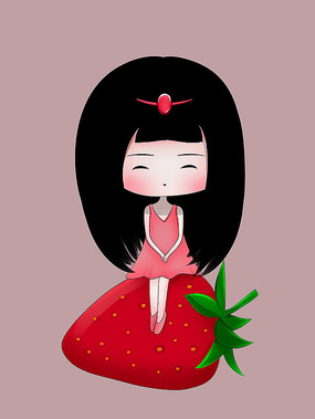 原创可爱卡通草莓长发女孩