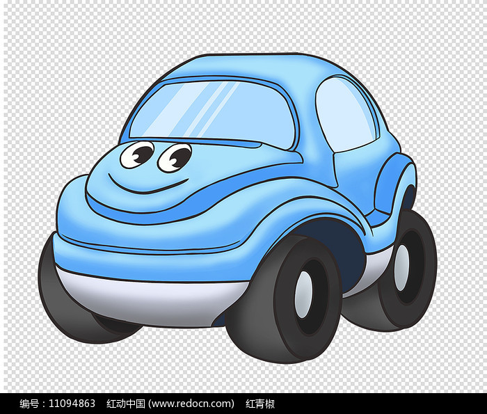 原创手绘儿童卡通可爱蓝色汽车玩具插画