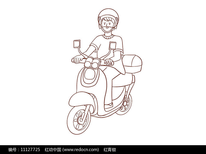 原创手绘人物一盔一带骑电动车戴头盔简笔画