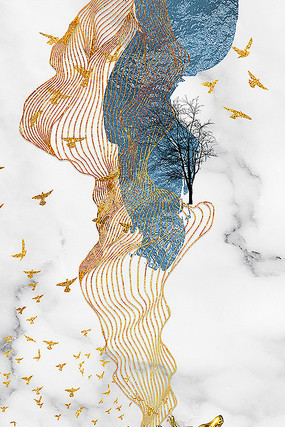 新中式麋鹿抽象玄关晶瓷画装饰画 新中式麋鹿抽象玄关晶瓷画装饰画