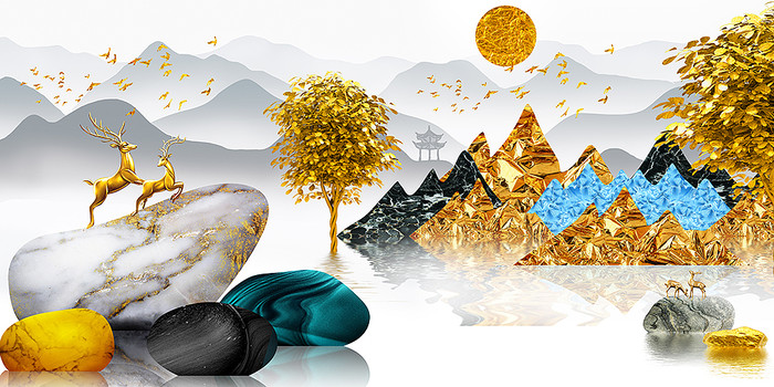 石来运转轻奢麋鹿卧室晶瓷画装饰画 石来运转轻奢麋鹿卧室晶瓷画装饰画