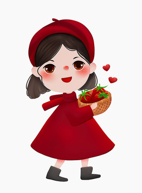 原创可爱卡通大红草莓女孩