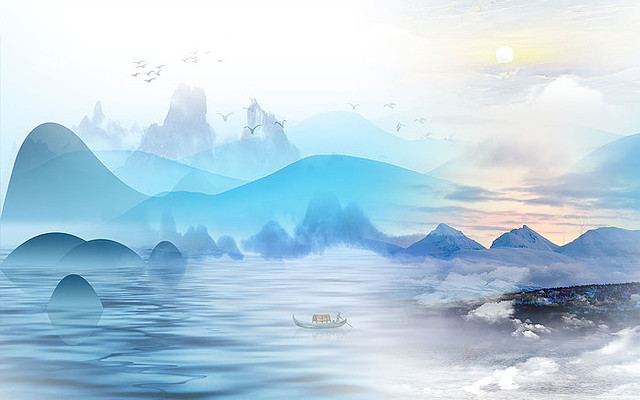 �߶˴�����ɫ�ճ�ɽˮ����ǽ PSD