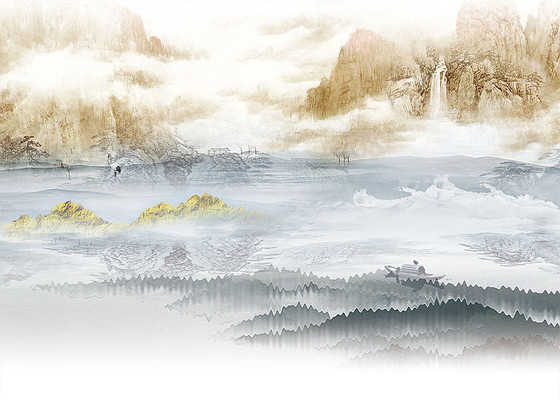 ��ɫ�����⾳ɽˮ����ǽ PSD