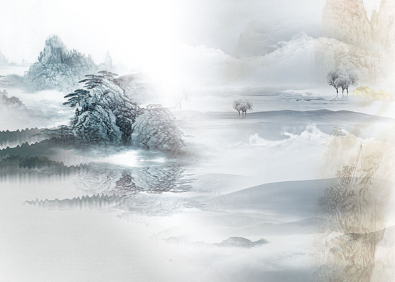 ��ɫ�߶�ɽˮ����ǽ PSD