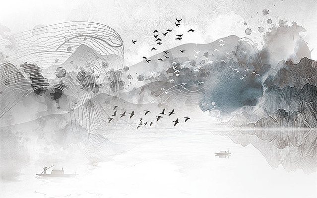 �����洬ɽˮ����ǽ PSD