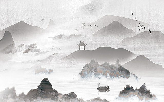 �߶˺ڰ׿���ɽˮ����ǽ PSD