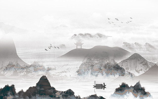 �����洬ɽˮ����ǽ PSD