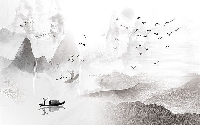 时尚黑白山水背景墙 时尚黑白山水背景墙