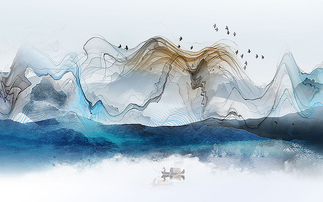 �߶���ɫ����ɽˮ����ǽ PSD