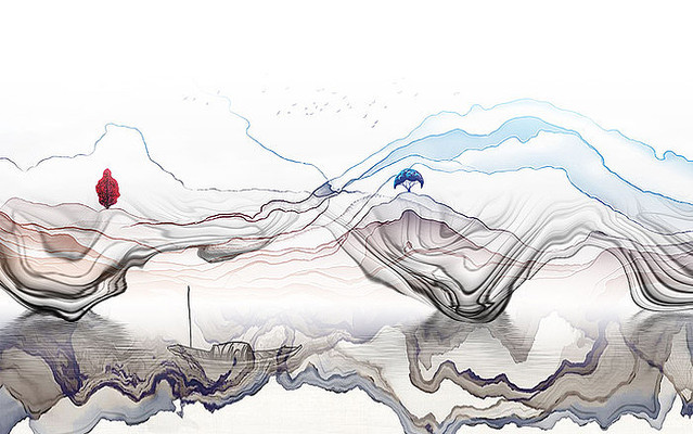 �����洬ɽˮ����ǽ PSD