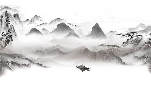 �ڰ���ʽ��Լɽˮ����ǽ PSD