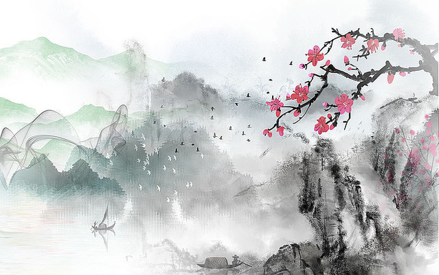 ˮī�⾳����ɽˮ����ǽ PSD