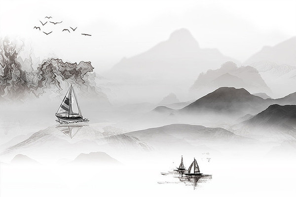 ʱ�г���ˮīɽˮ����ǽ PSD