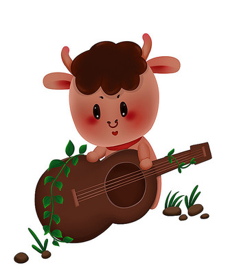 原创可爱卡通吉它牛 原创可爱卡通吉它牛