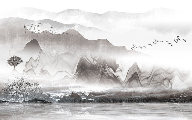 高端简约山水背景墙 高端简约山水背景墙