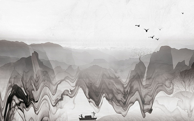 高端中式山水背景墙 高端中式山水背景墙