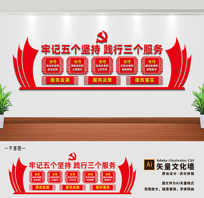 五个坚持三个服务党建文化墙设计 五个坚持三个服务党建文化墙设计