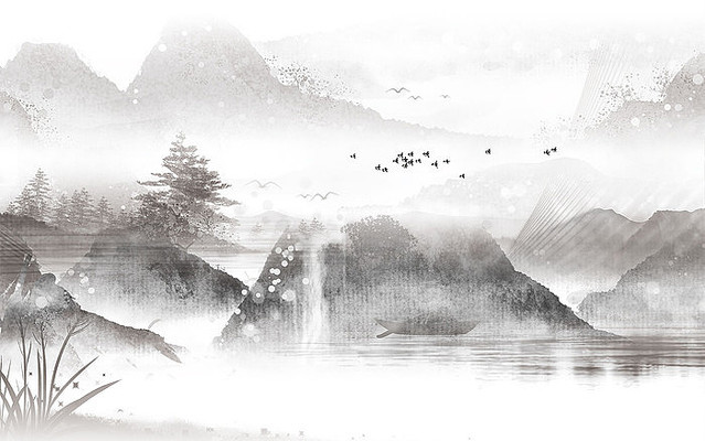 ��������ʽɽˮ����ǽ PSD