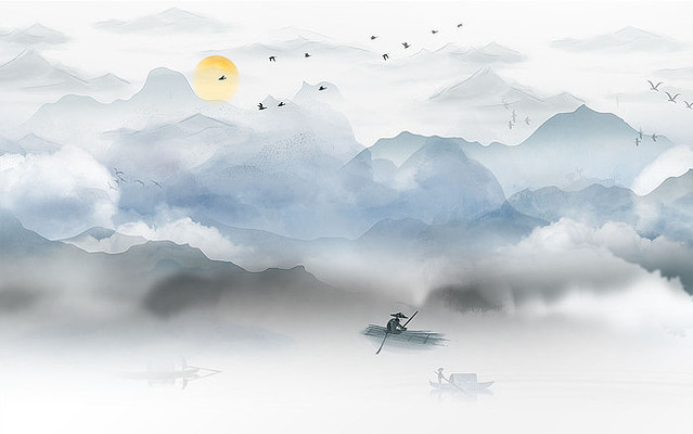 高端中式山水背景墙 高端中式山水背景墙