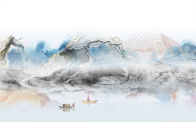  �߶�ˮīɽˮ����ǽ PSD