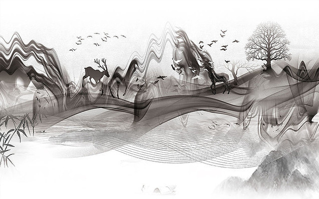 高端中式山水背景墙 高端中式山水背景墙