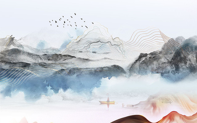  �߶���ʽɽˮ����ǽ PSD