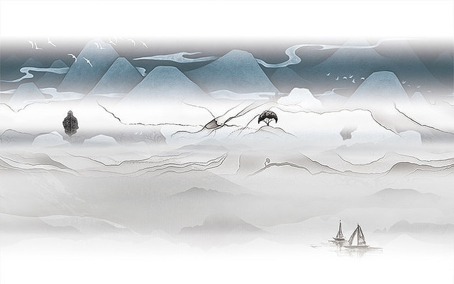 �߶���ʽɽˮ����ǽ PSD