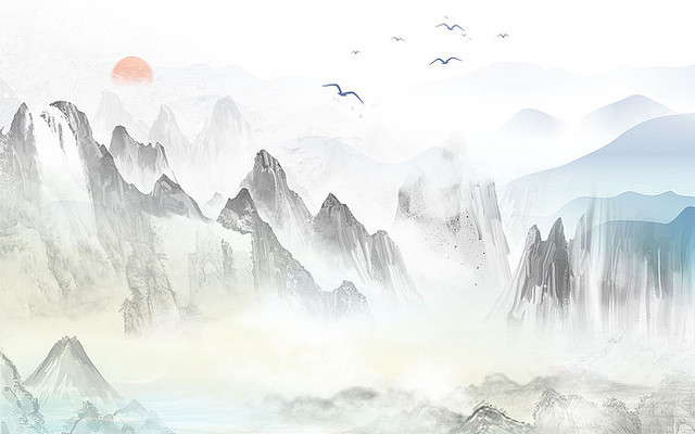  ����ʽɽˮ����ǽ PSD