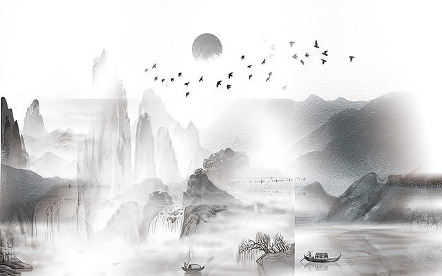  �߶�ˮīɽˮ����ǽ PSD