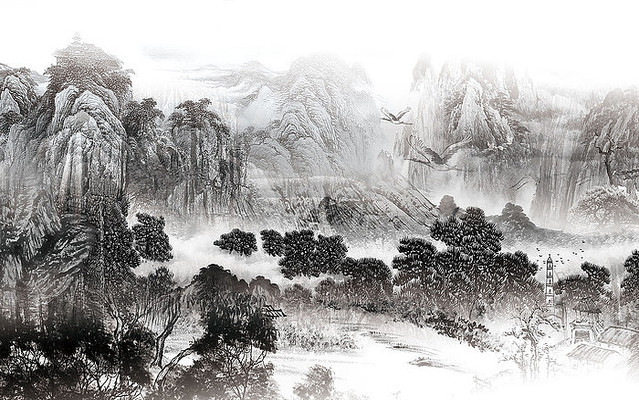 �߶���ʽɽˮ����ǽ PSD