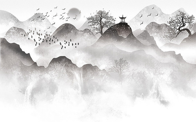  �߶�����ʽɽˮ����ǽ PSD