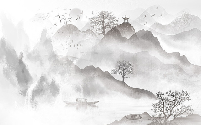  �߶���ʽɽˮ����ǽ PSD