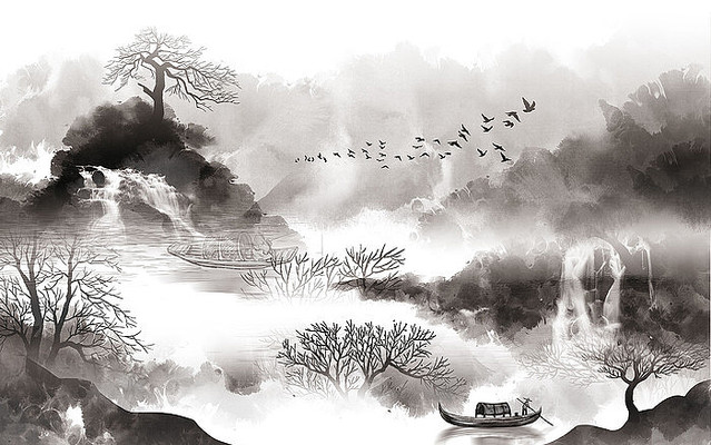 �����洬ɽˮ����ǽ PSD