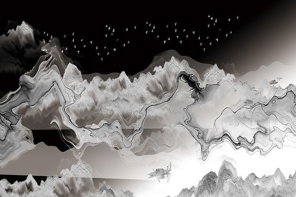  ����ʽˮīɽˮ����ǽ PSD